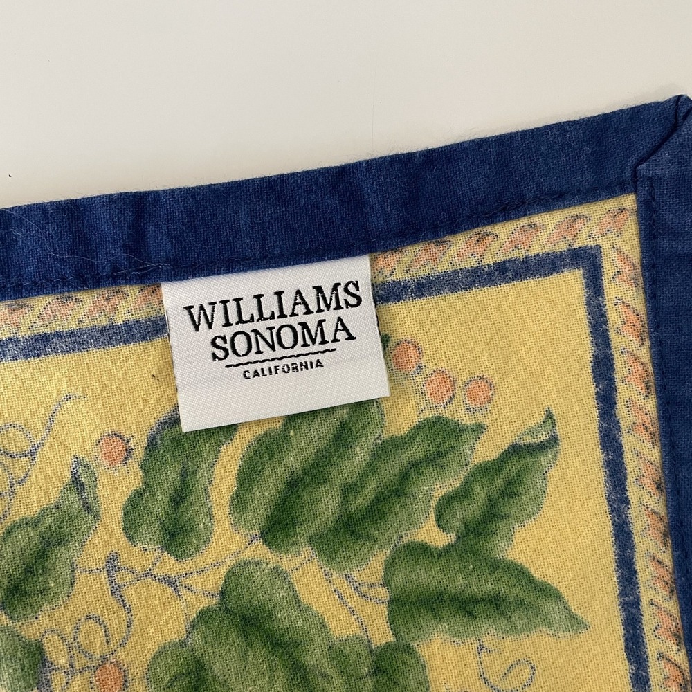 William Sonoma Cotton Napkins SET OF 6 Yellow French Country Bees Vines 20x20 - Picture 6 of 8